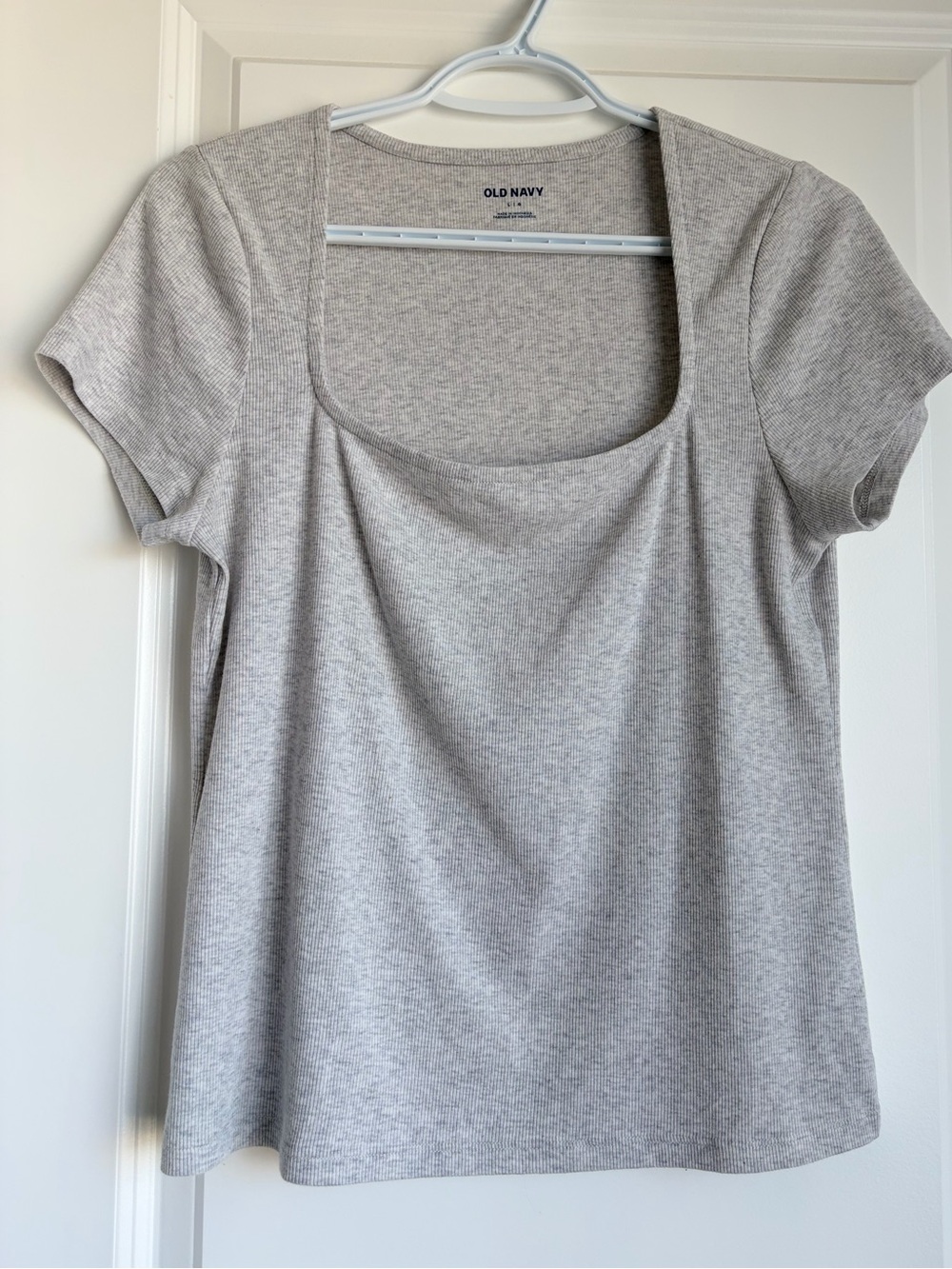 Old Navy Ribbed Square-Neck T-Shirt Gray Short Sleeve Top